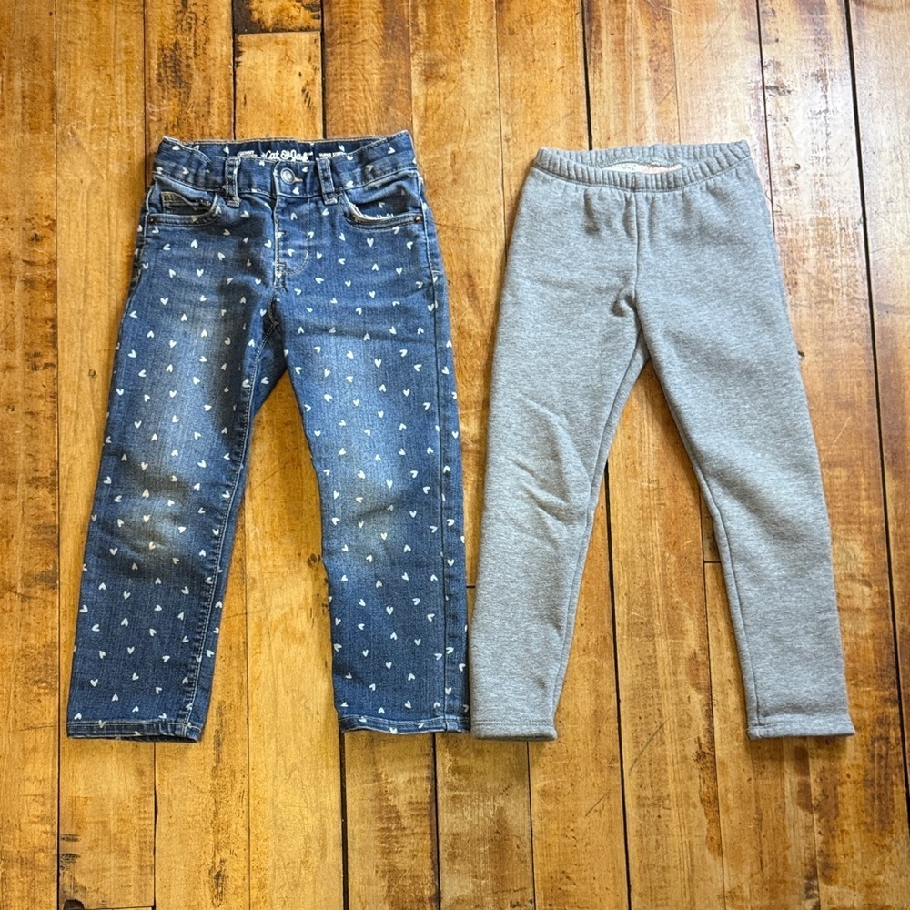 Cat & Jack Jeans Gray Leggings 4T heart jeans fleece lined leggings